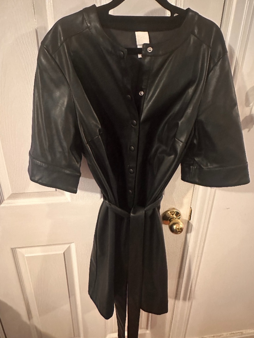 Belted Baseball Jersey Style Faux Leather Dress